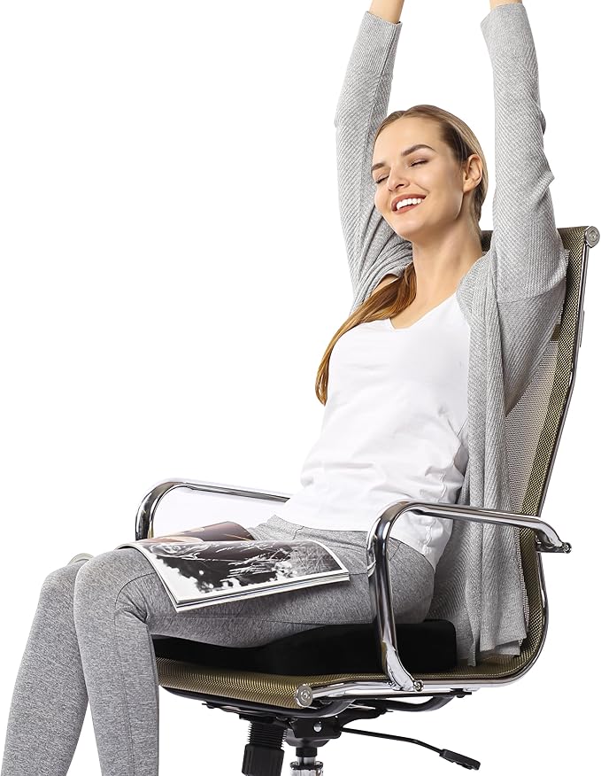 Everlasting Comfort Doctor Recommended Memory Foam Seat Cushion for Office Chairs & Car Seat - Ergonomic Office Desk Accessories for Tailbone Pain Relief, Sciatica & Back Support