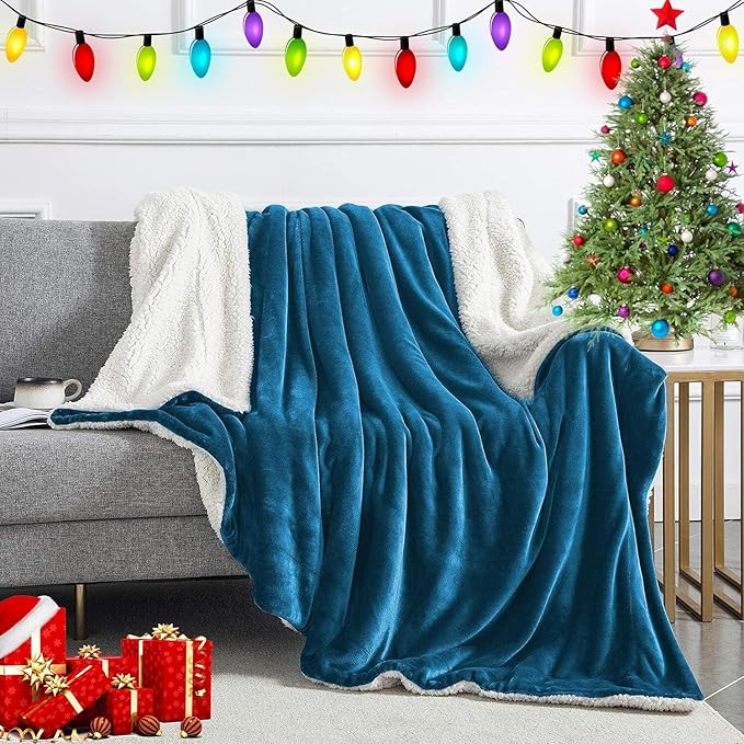 IR Imperial Rooms Sherpa Fleece Throw Blanket Twin Size for Couch - Thick and Warm Fluffy Teal Blankets for Winter, Soft and Fuzzy Twin Blanket for Bed, 60x80 Inches