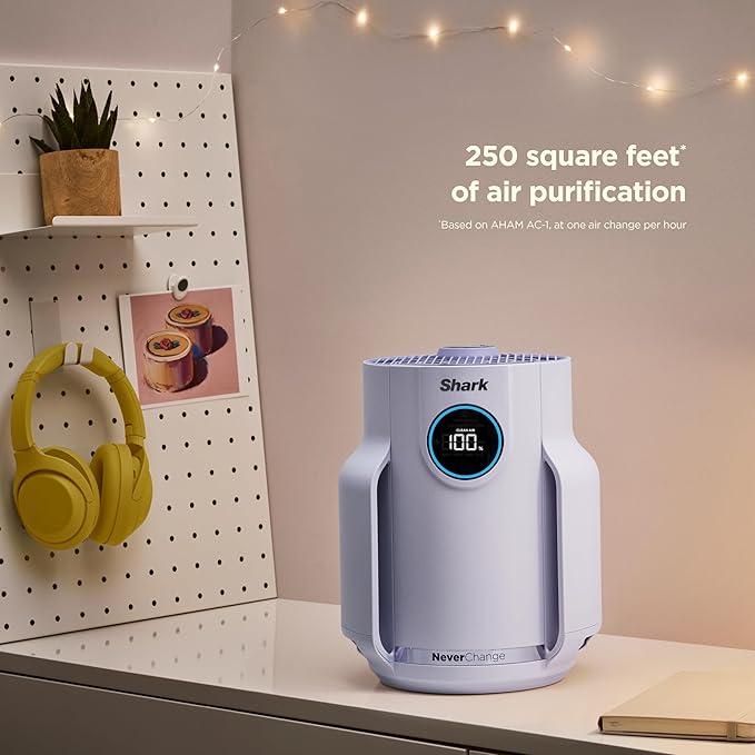 Shark NeverChange Air Purifier Compact Pro with Long-lasting HEPA Exceeding Filtration, Captures Pet Dander, Dust, Smoke, and Allergens, up to 250 sq. ft. for Bedroom, Home Office, Dorm, HP072PL