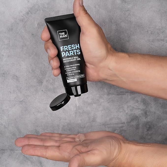 The Man Fresh Parts-Invisible Ball Deodorant Gel-Odor Control & Intimate Hygiene for Men-Quick Drying Balls, Crotch & Groin Gel-No Sticky or Powdery Residue-Sweat Defense for Happy Nuts (3fl.oz)