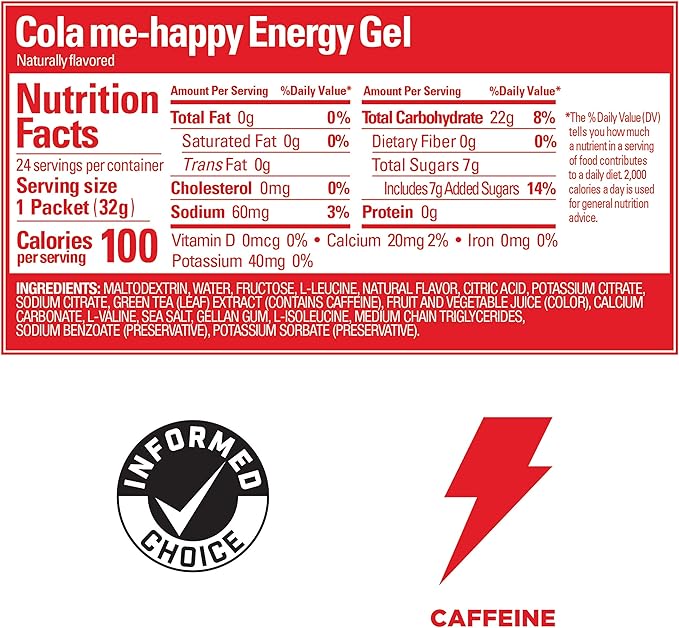 GU Energy Original Sports Nutrition Energy Gel, Vegan, Gluten-Free, Kosher, and Dairy-Free On-The-Go Energy for Any Workout, 24-Count, Cola Me-Happy
