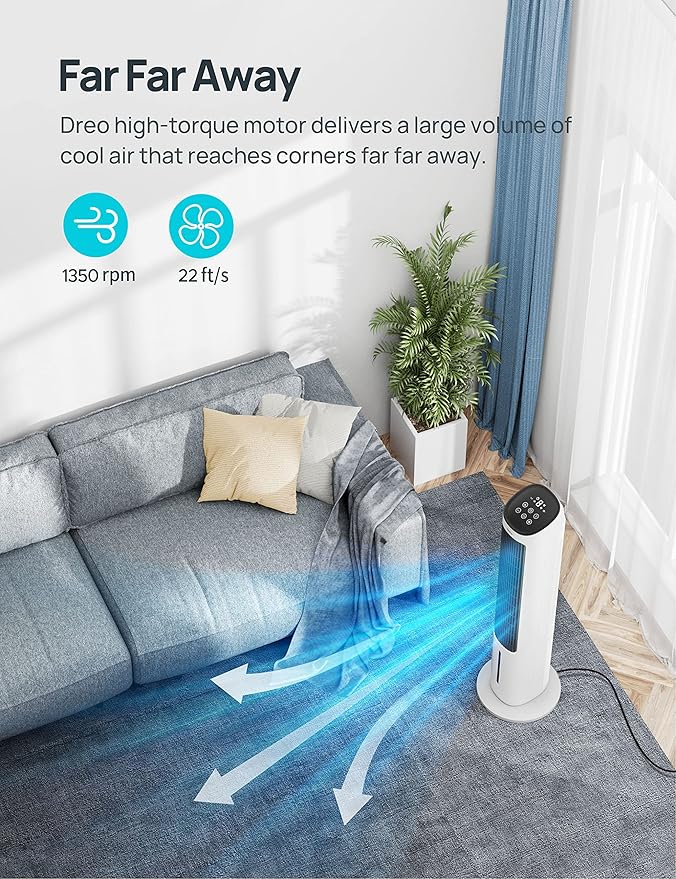 Dreo Evaporative Air Cooler, 40” Cooling Fan with 80° Oscillating, Humidifying, Removable Water Tank, Remote Control, 3 Speeds, 7H Timer, Personal Swamp Cooler, ‎White Cream, Large