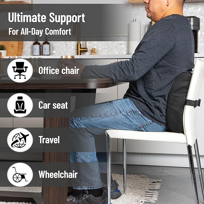 Mind Reader Lumbar Support Cushion for Office Chair and Car Seat, Memory Foam, Air-Cloud Technology, Posture Corrector, Versatile Lower Back Cushion, 13.5"L x 4"W x 12.25"H, Black