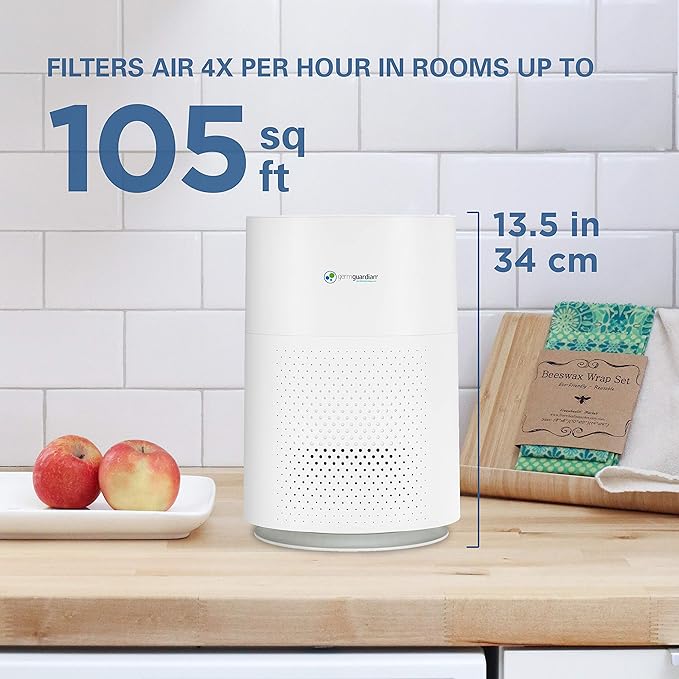 GermGuardian True HEPA Filter Air Purifier for Home, Office, Bedrooms, Filters Allergies, Pollen, Smoke, Dust, Pet Dander, Mold, Activated Carbon Eliminates Odors and Deodorizes, White, AC4200W