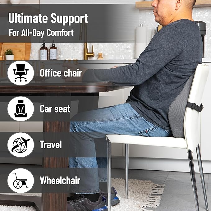 Mind Reader Lumbar Support Cushion for Office Chair and Car Seat, Memory Foam and Cooling Gel Core, Air-Cloud Technology, Back Pain Relief, Improves Posture, 15.5" L x 3.75" W x 14" H, Black