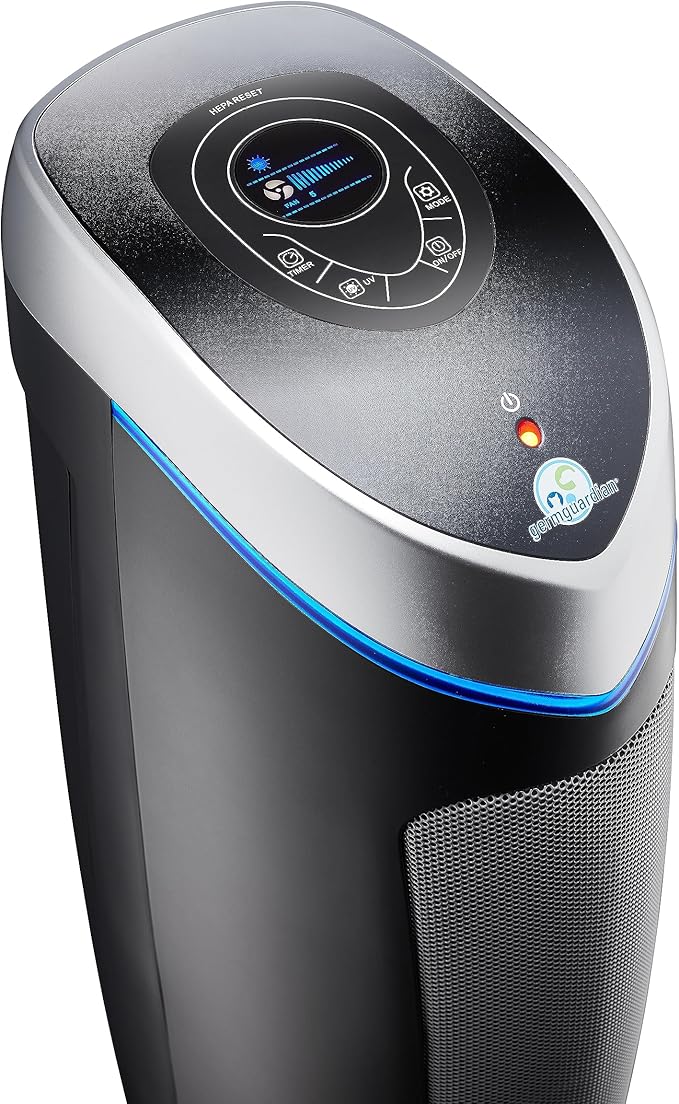 GermGuardian 5-In-1 HEPA Air Purifier for Home, Large Rooms Up To 915 Sq. Ft. with HEPA Pet Air Filter, UV-C Light & Odor Reduction, AC5250PT, 28" Tower, Black