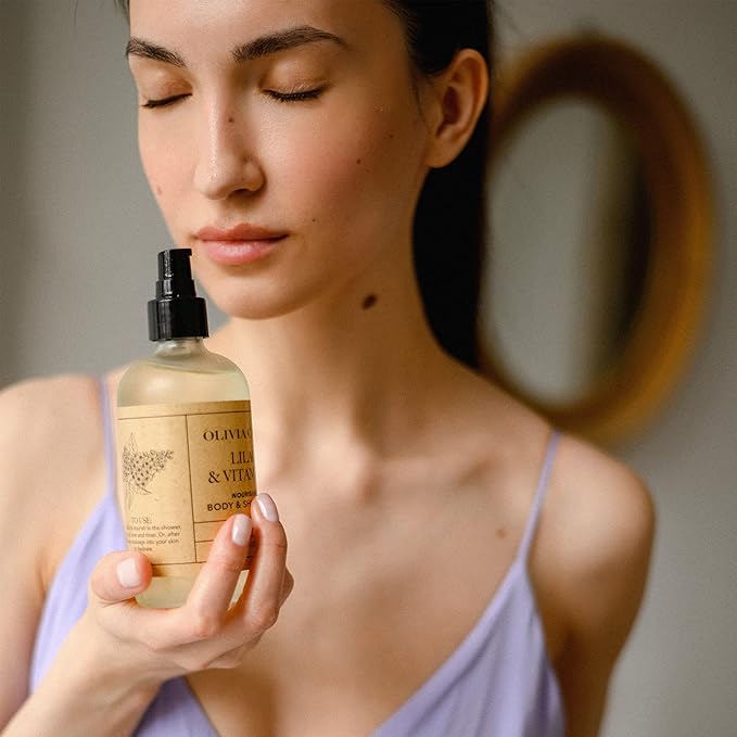 Olivia Care Nourishing Body and Shower Oil. Vitamin E and Lilac Shower Oil, A Natural In-Shower Body Lotion. Suitable For All Skin Types, 8 Fl Oz. (Lilac & Vitamin E)