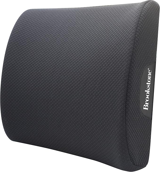 Brookstone BK1209 - Luxurious Lumbar Support Pillow for Car or Office Chair, Back Cushion with Premium Grade Memory Foam, Breathable and Washable Cover, Adjustable Strap