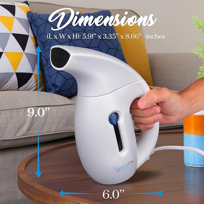 SereneLife Portable Handheld Fabric Steamer - 180ml Water Tank Capacity Compact Lightweight Travel Steamer Handheld Water Vapor Garment Steamer, Wrinkle Remover For Clothes Furniture Curtain - PSTMH17