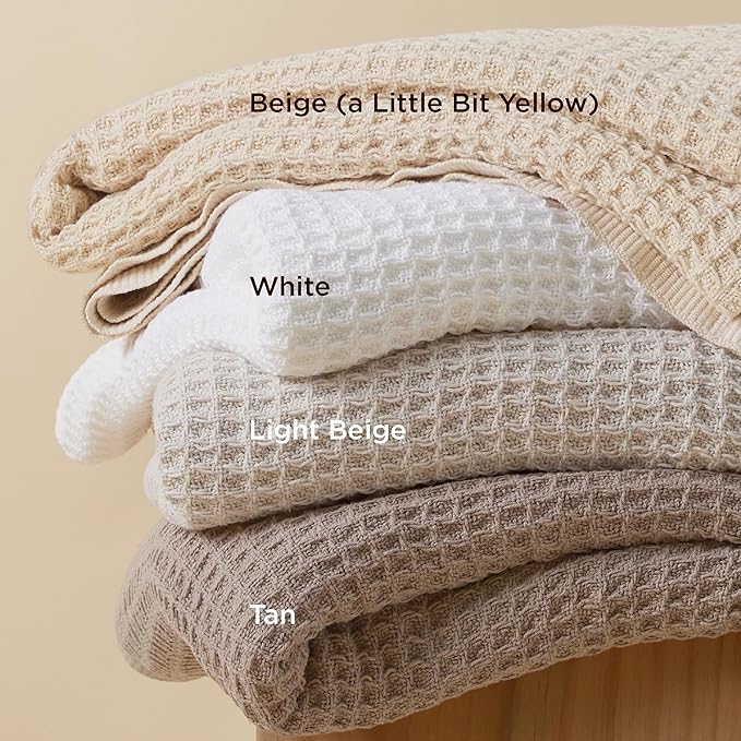 Bedsure 100% Cotton Blanket Twin XL Size for Bed - Breathable and Soft, Waffle Weave Blanket for Summer Spring, Tan, 66x90 inches