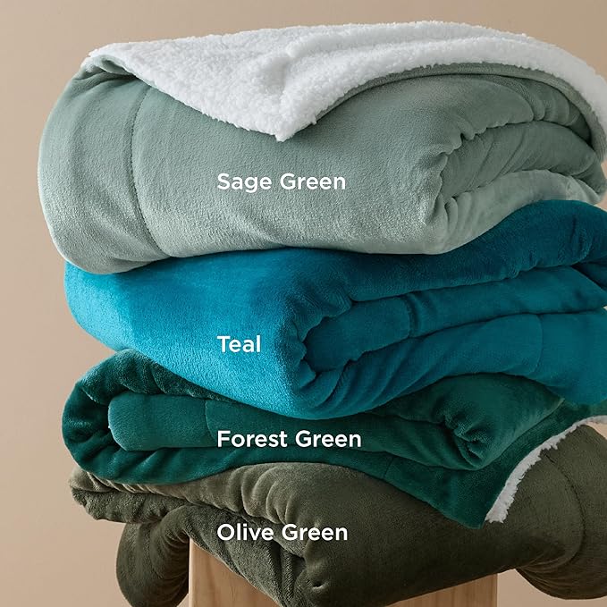 Bedsure Sherpa Fleece Throw Blanket Twin Size for Couch - Thick and Warm, Soft Fuzzy Plush Twin Blanket for Winter, Forest Green, 60x80 Inches