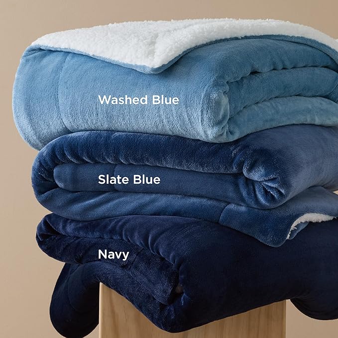 Bedsure Sherpa Fleece Throw Blanket for Couch - Thick and Warm, Soft Fuzzy Plush Throw Blanket for Winter, Navy, 50x60 Inches