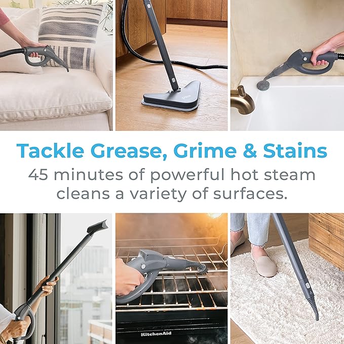 Pure Enrichment PureClean Steam Cleaner with 17 Accessories, Multi-Purpose Household Rolling Steamer for Chemical-Free Deep Cleaning of Floors, Upholstery, Windows, Grout, Grills, Cars, and More