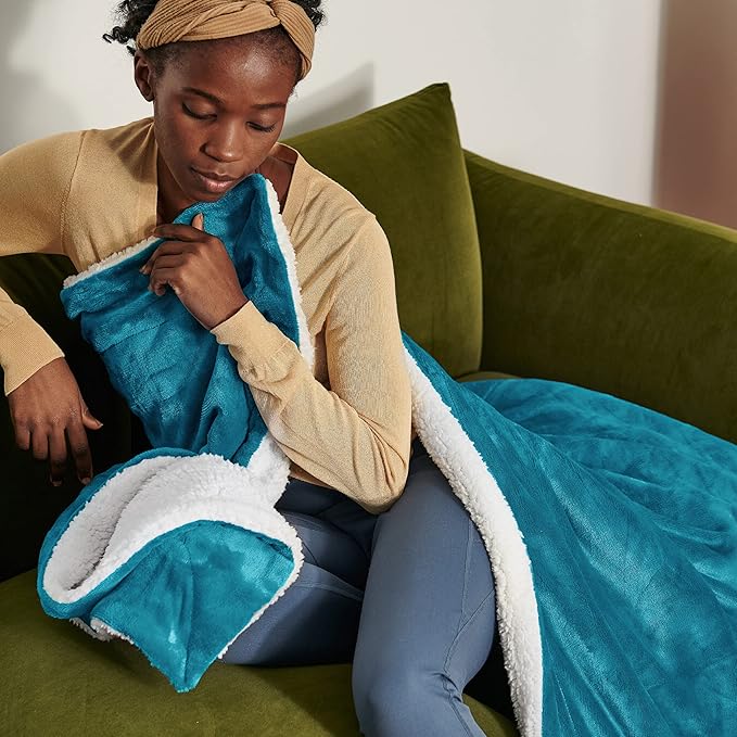 Bedsure Sherpa Fleece Throw Blanket for Couch - Thick and Warm, Soft Fuzzy Plush Throw Blanket for Winter, Teal, 50x60 Inches
