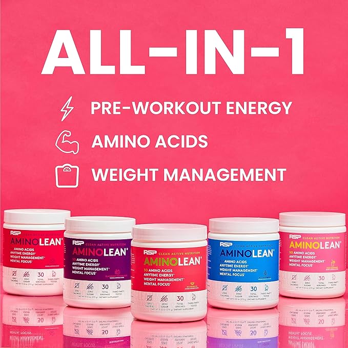 RSP Nutrition AminoLean Pre Workout Powder, Amino Energy & Weight Management with BCAA Amino Acids & Natural Caffeine, Preworkout Boost for Men & Women, 30 Serv