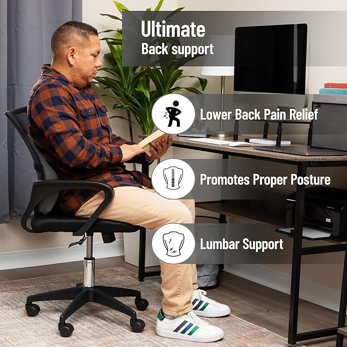 Mind Reader Lumbar Support Cushion for Office Chair and Car Seat, Memory Foam and Cooling Gel Core, Air-Cloud Technology, Back Pain Relief, Improves Posture, 15.5" L x 3.75" W x 14" H, Black