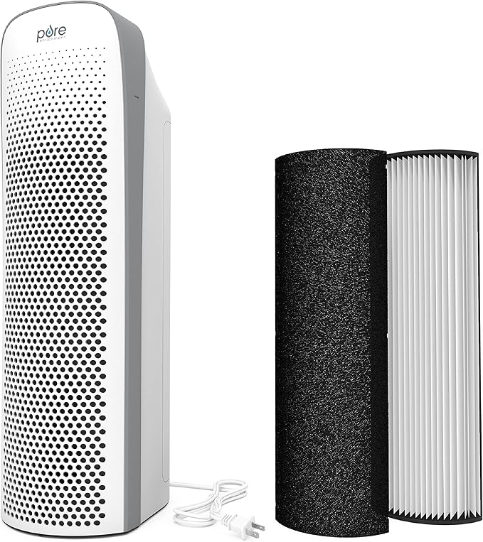 Pure Enrichment PureZone Elite Air Purifier and Filter Bundle - True HEPA Large Room Tower with Air Quality Monitor, 4 Stage Filtration and UV-C Light, Helps Destroy Bacteria, Smoke, Pollen & Dust