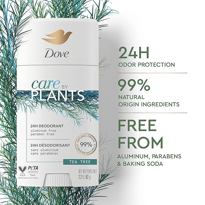 Dove Care by Plants Deodorant Stick for long-lasting deodorant protection Tea Tree aluminum free deodorant 2.6 oz 3 Count