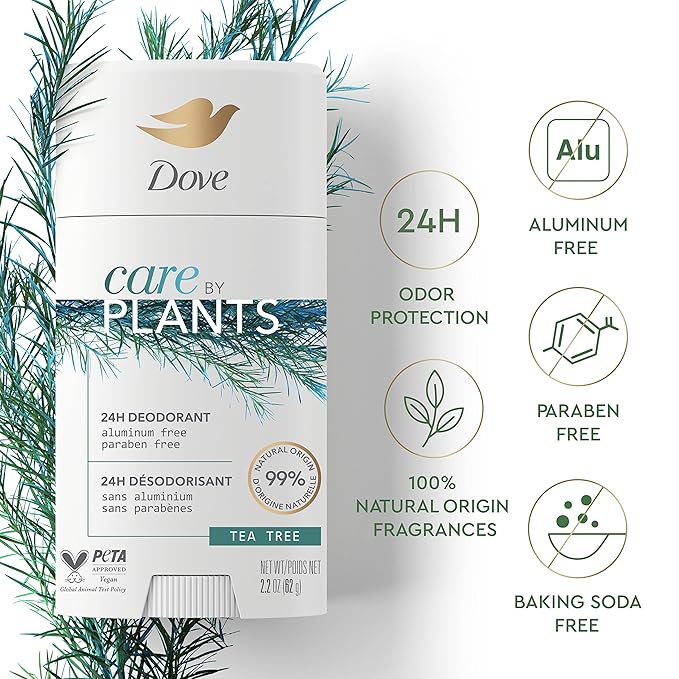 Dove Care by Plants Deodorant Stick for long-lasting deodorant protection Tea Tree aluminum free deodorant 2.6 oz 3 Count