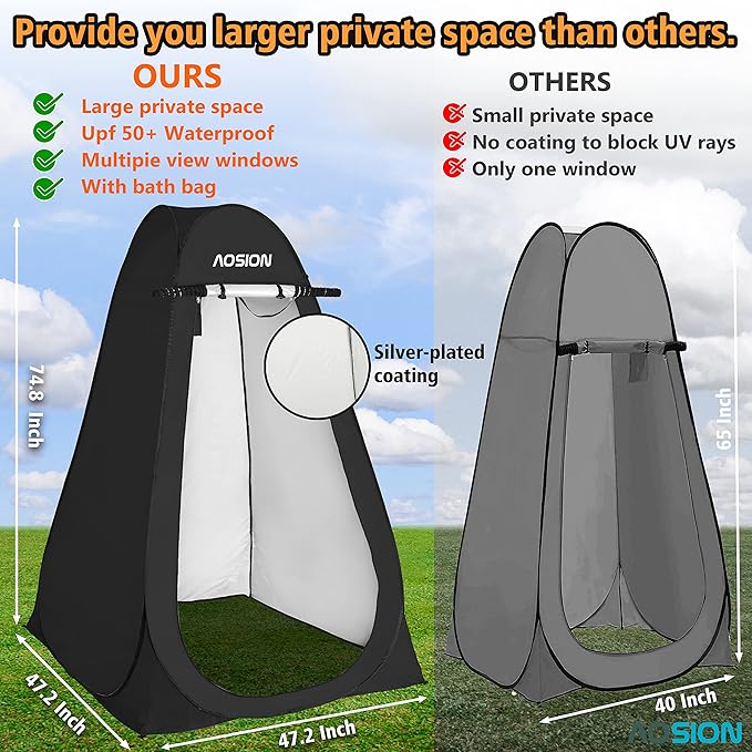 AOSION Privacy Shower Tent,Pop Up Changing Tent,Camp Bathroom Changing Dressing Room,Sun Sunshade Canopy Outdoor Rain Shelter for Camping Hiking Beach Picnic Fishing.