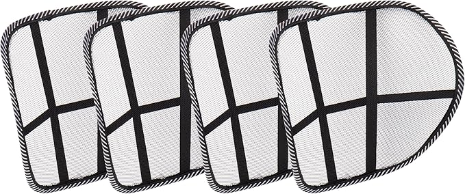 Mind Reader Ergonomic Lower Back Support, Office Chair Cushion, Posture Corrector, Mesh, 15.5" L x 15" W x 5" H, Set of 4, Black