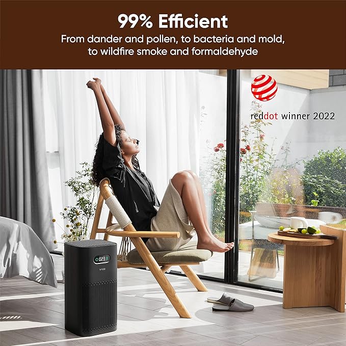 Wyze Air Purifier with Formaldehyde Filter (Premium), for Home, 21db Quiet, HEPA 13, Elimination of common pollutants, Remove formaldehyde, Odors, Smoke, Pollen, Dust, Smart WiFi Alexa Google, Black
