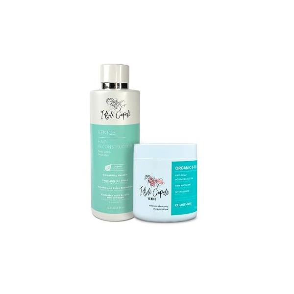 Venice Keratin Hair Treatment Straightening Set - 1 Step Application Formaldehyde Free- Keratina Para Alisar El Pelo Sin Formol & Organic B-tox Capilar Cabello (2 Pack)